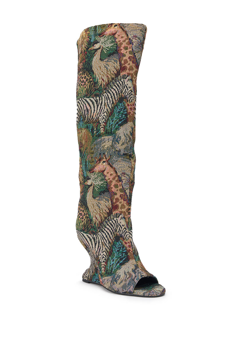 AZALEA WANG VINCENT ANIMAL WEDGE OPEN TOE BOOT
