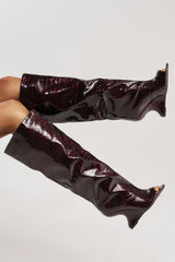 AZALEA WANG VINCENT BURGUNDY CROC OPEN TOE WEDGE BOOT