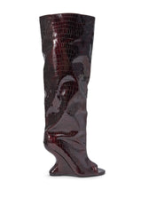 AZALEA WANG VINCENT BURGUNDY CROC OPEN TOE WEDGE BOOT