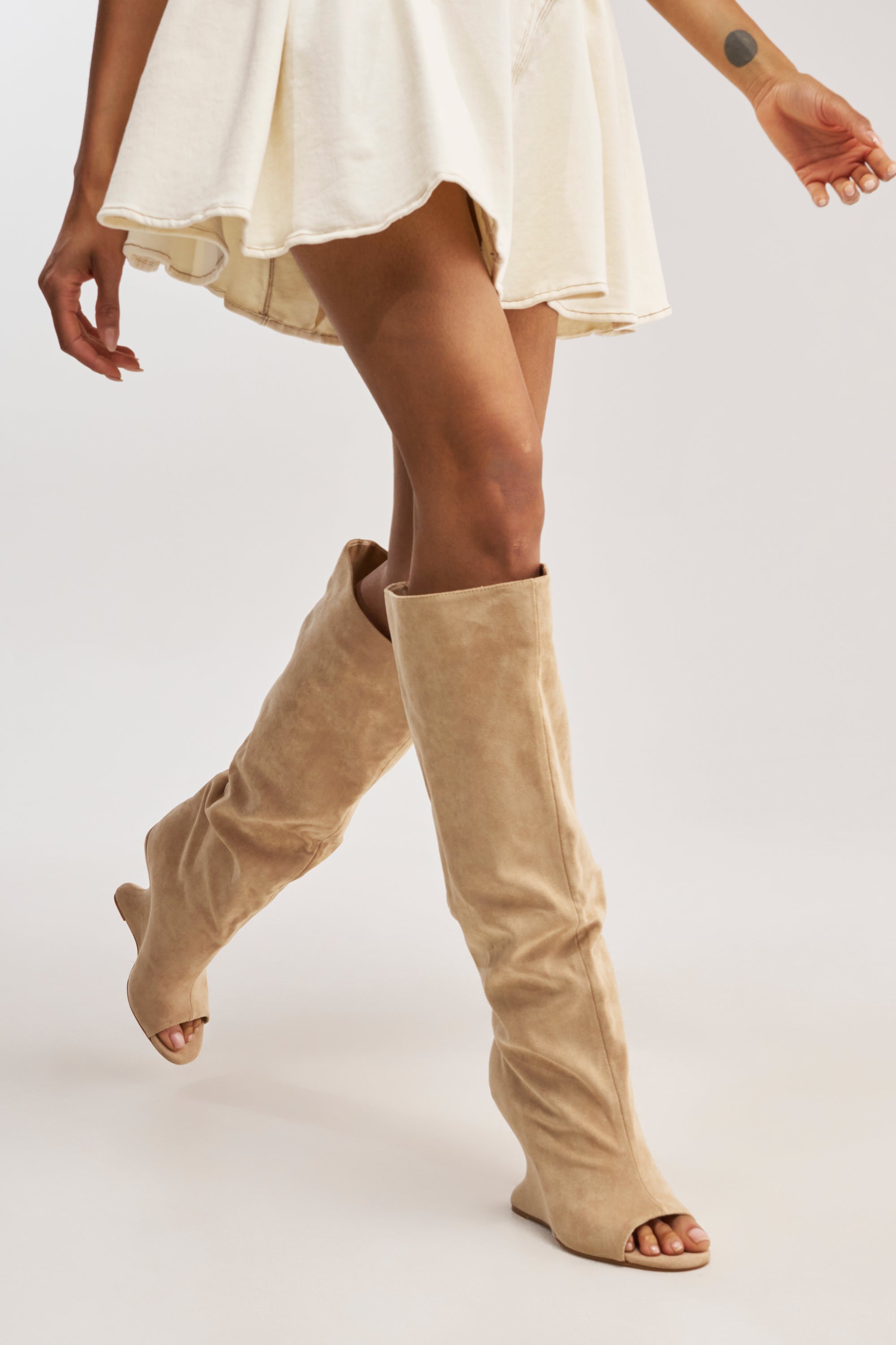 AZALEA WANG VINCENT NUDE FAUX SUEDE OPEN TOE BOOT