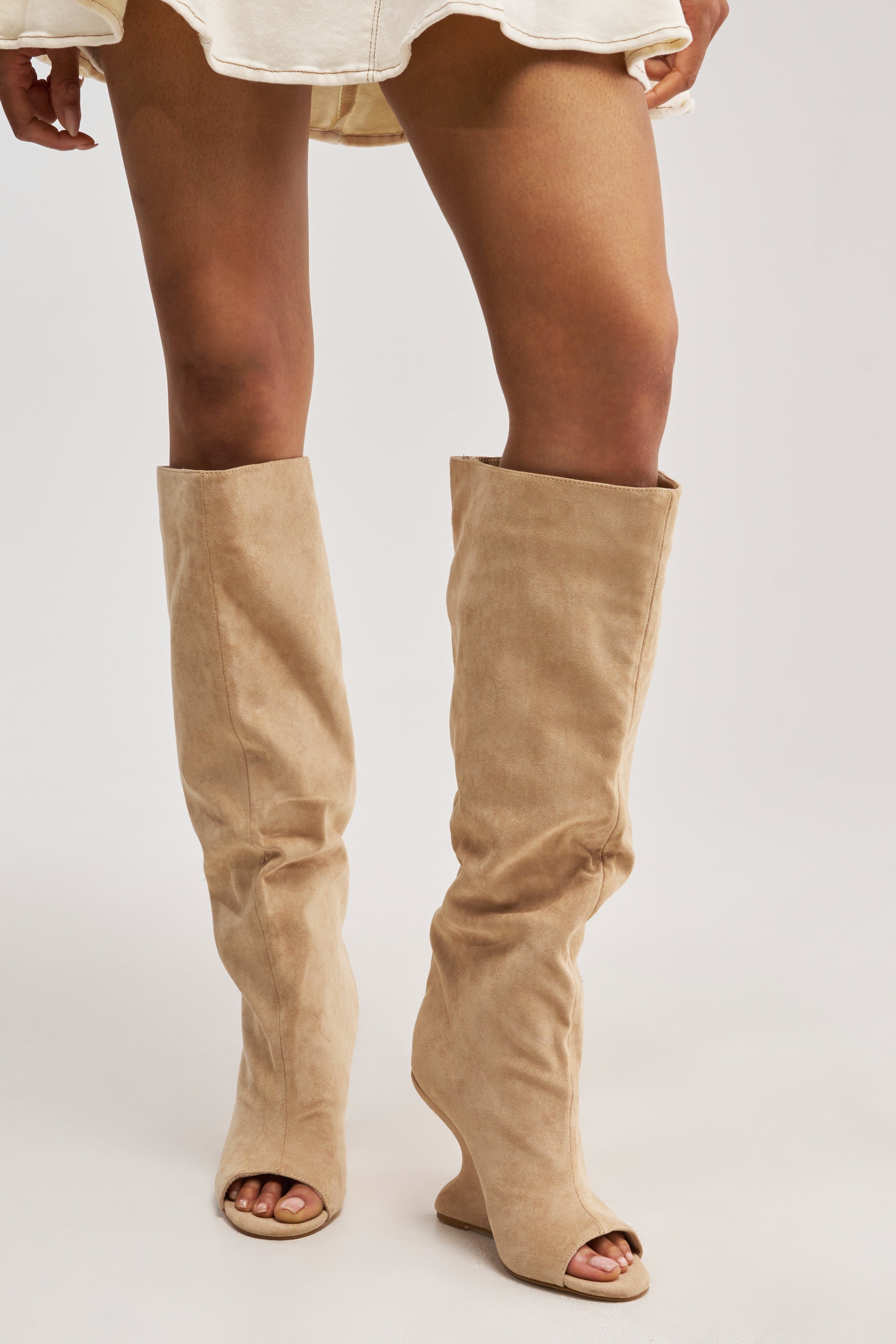 AZALEA WANG VINCENT NUDE FAUX SUEDE OPEN TOE BOOT