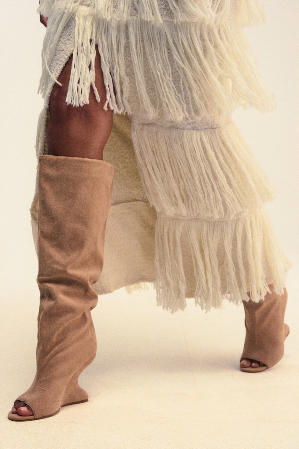 AZALEA WANG VINCENT NUDE FAUX SUEDE OPEN TOE BOOT