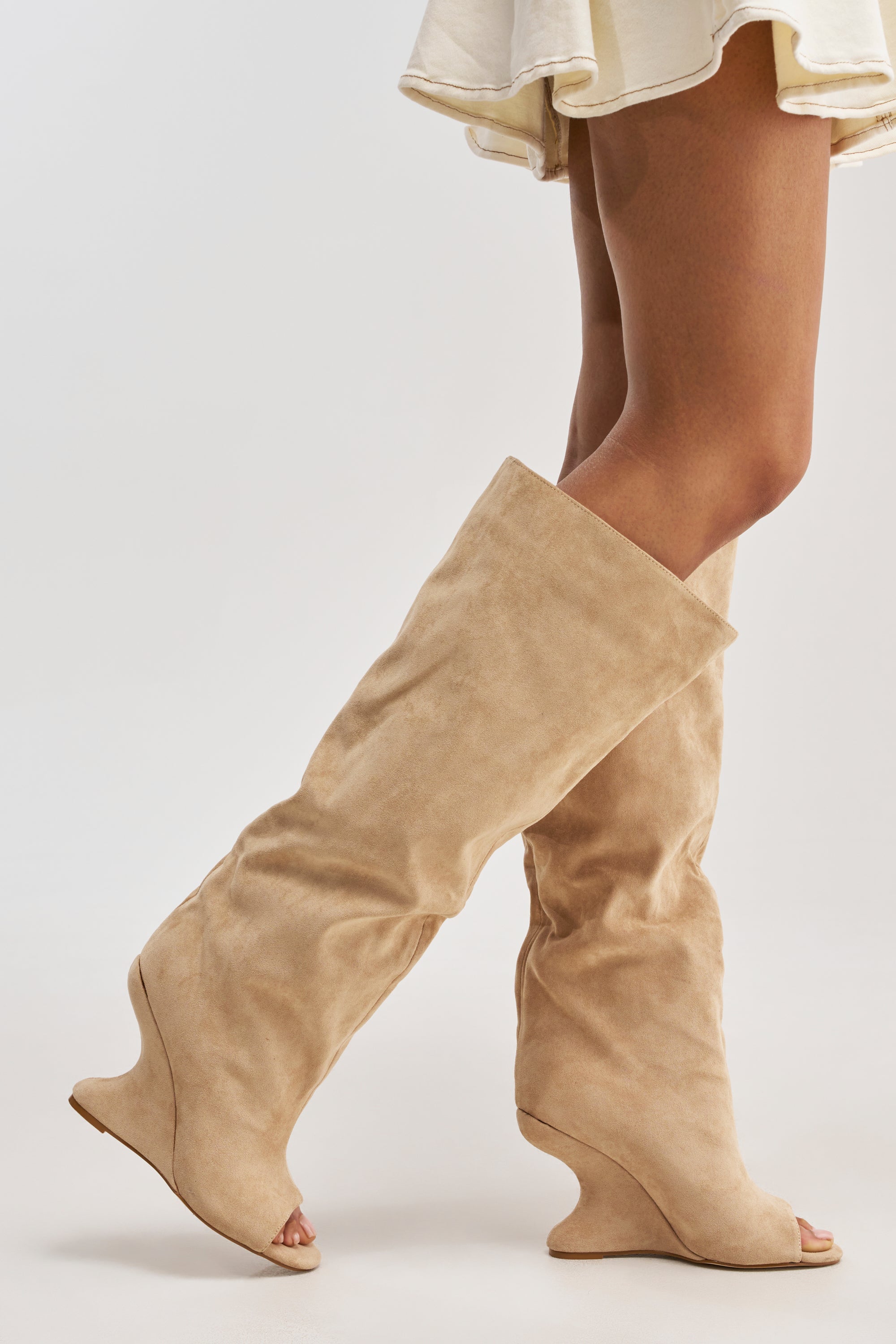 AZALEA WANG VINCENT NUDE FAUX SUEDE OPEN TOE BOOT