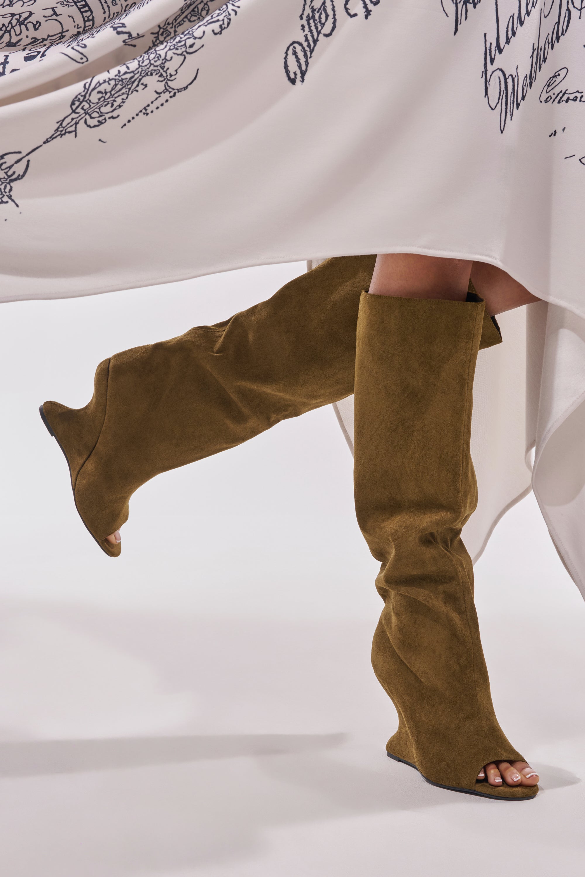 AZALEA WANG VINCENT OLIVE FAUX SUDED OPEN TOE WEDGE BOOT