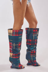AZALEA WANG VINCENT PLAID PRINTED OPEN TOE BOOT