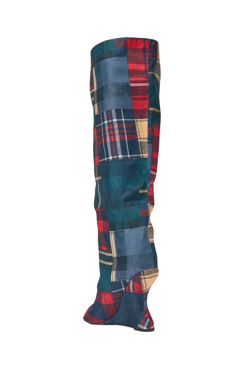 AZALEA WANG VINCENT PLAID PRINTED OPEN TOE BOOT