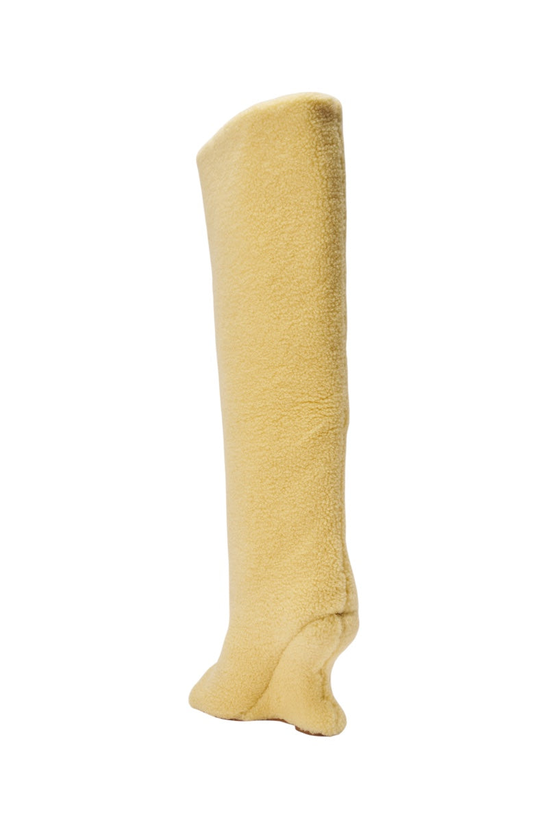 AKIRA GOLD VINCENT SHERPA CREAM OPEN TOE WEDGE BOOT