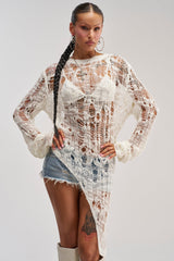 ASYMMETRICAL KNIT TOP IN IVORY