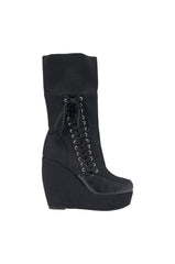 AKIRA WHATEVER BLACK CANVAS WEDGE BOOTIE