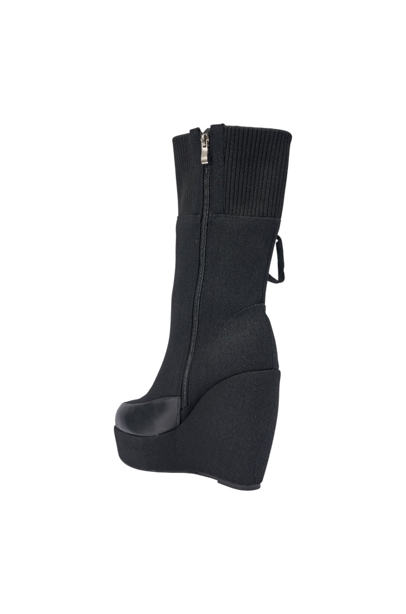 AKIRA WHATEVER BLACK CANVAS WEDGE BOOTIE