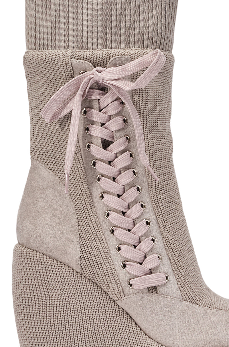 AKIRA GOLD WHATEVER WARM GREY CANVAS WEDGE BOOTIE