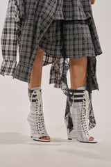 AZALEA WANG WYATT WHITE STRIPED NAUTICAL OPEN TOE BOOTIE