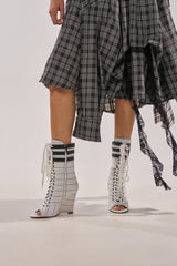 AZALEA WANG WYATT WHITE STRIPED NAUTICAL OPEN TOE BOOTIE
