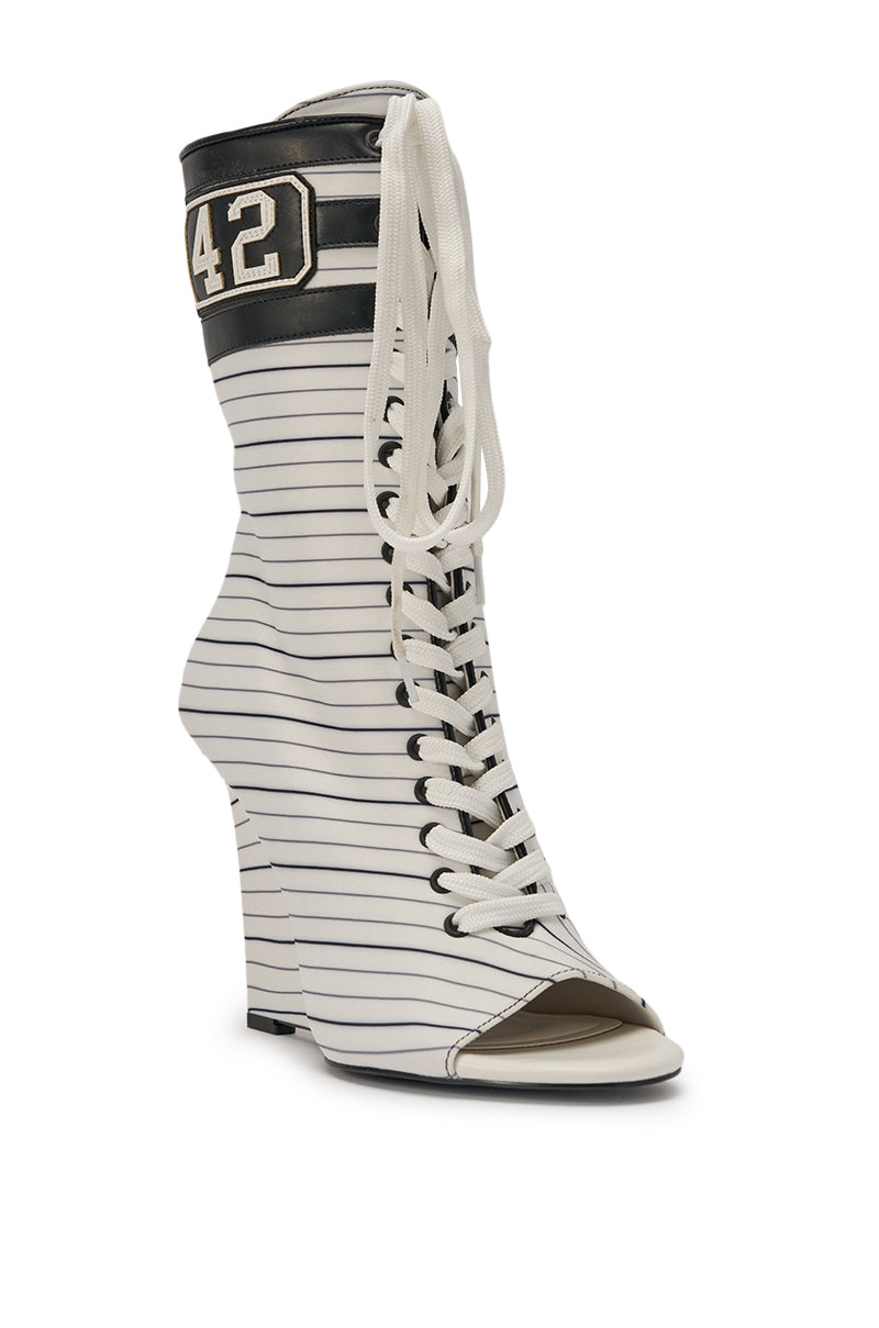 AZALEA WANG WYATT WHITE STRIPED NAUTICAL OPEN TOE BOOTIE