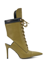 AZALEA WANG XIOMARA OLIVE LACE UP STILETTO BOOTIE