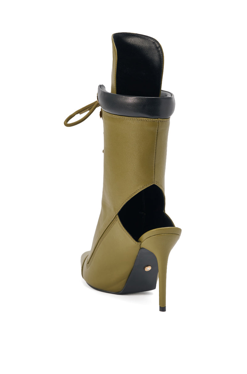 AZALEA WANG XIOMARA OLIVE LACE UP STILETTO BOOTIE