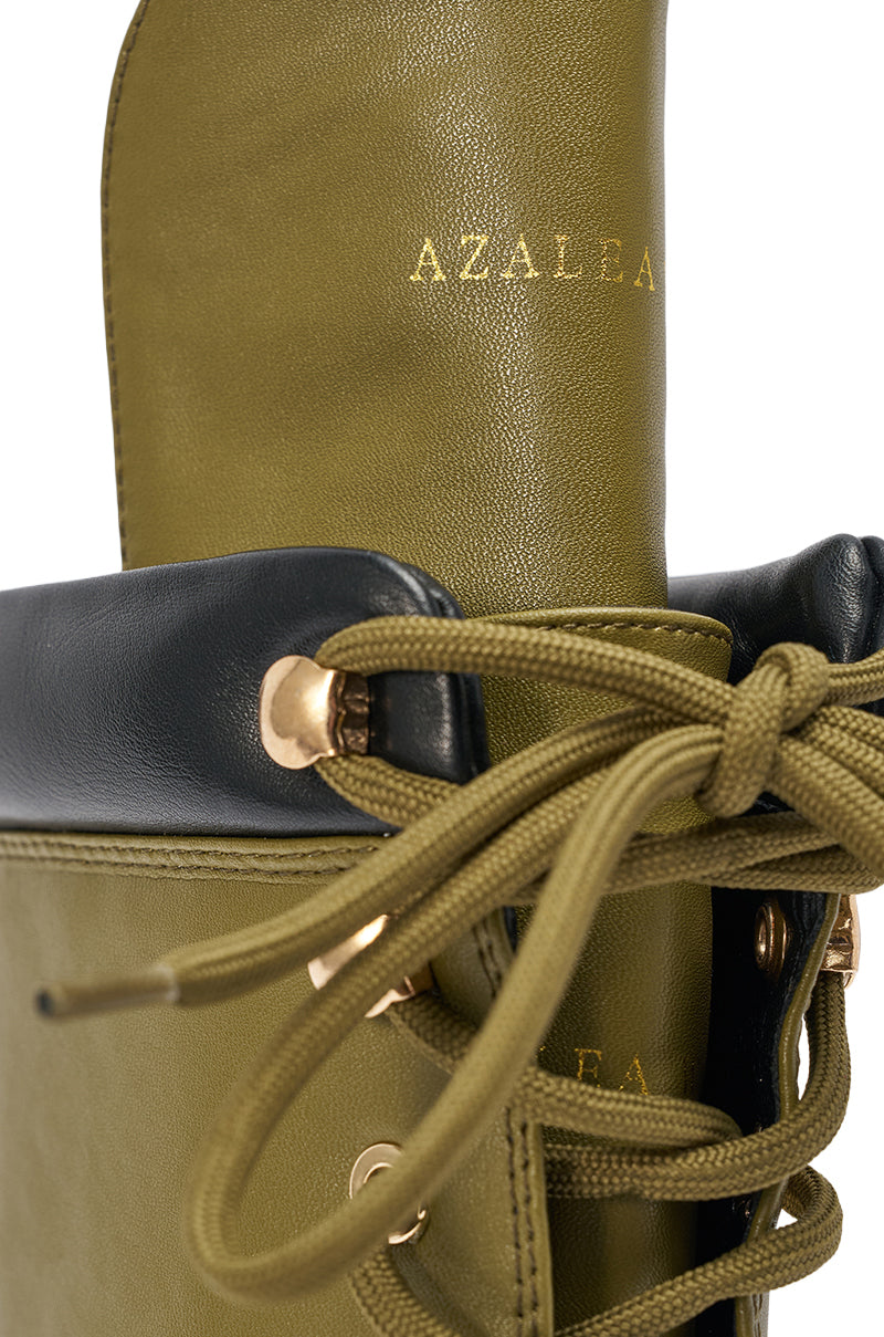 AZALEA WANG XIOMARA OLIVE LACE UP STILETTO BOOTIE