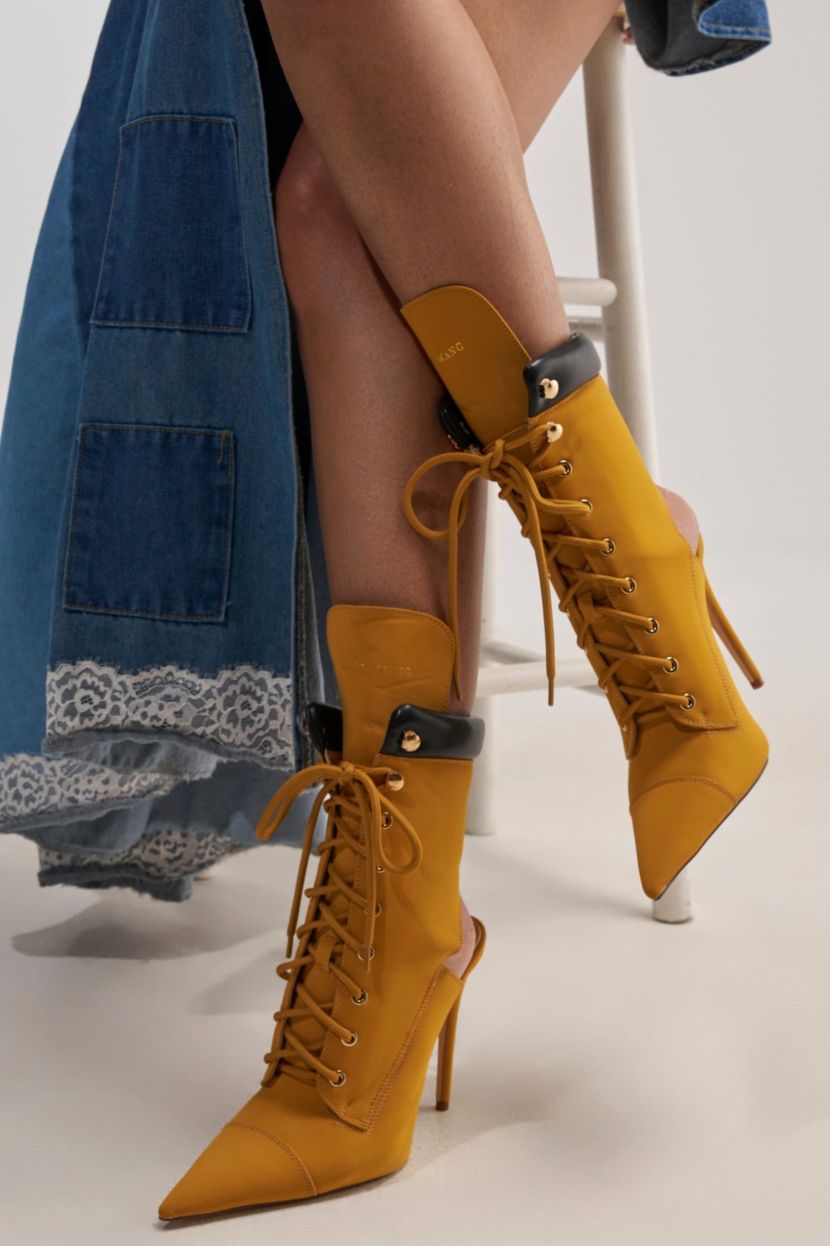 AZALEA WANG XIOMARA YELLOW LACE UP STILETTO BOOTIE