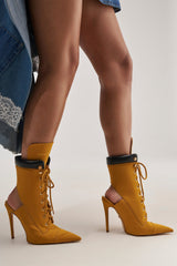 AZALEA WANG XIOMARA YELLOW LACE UP STILETTO BOOTIE