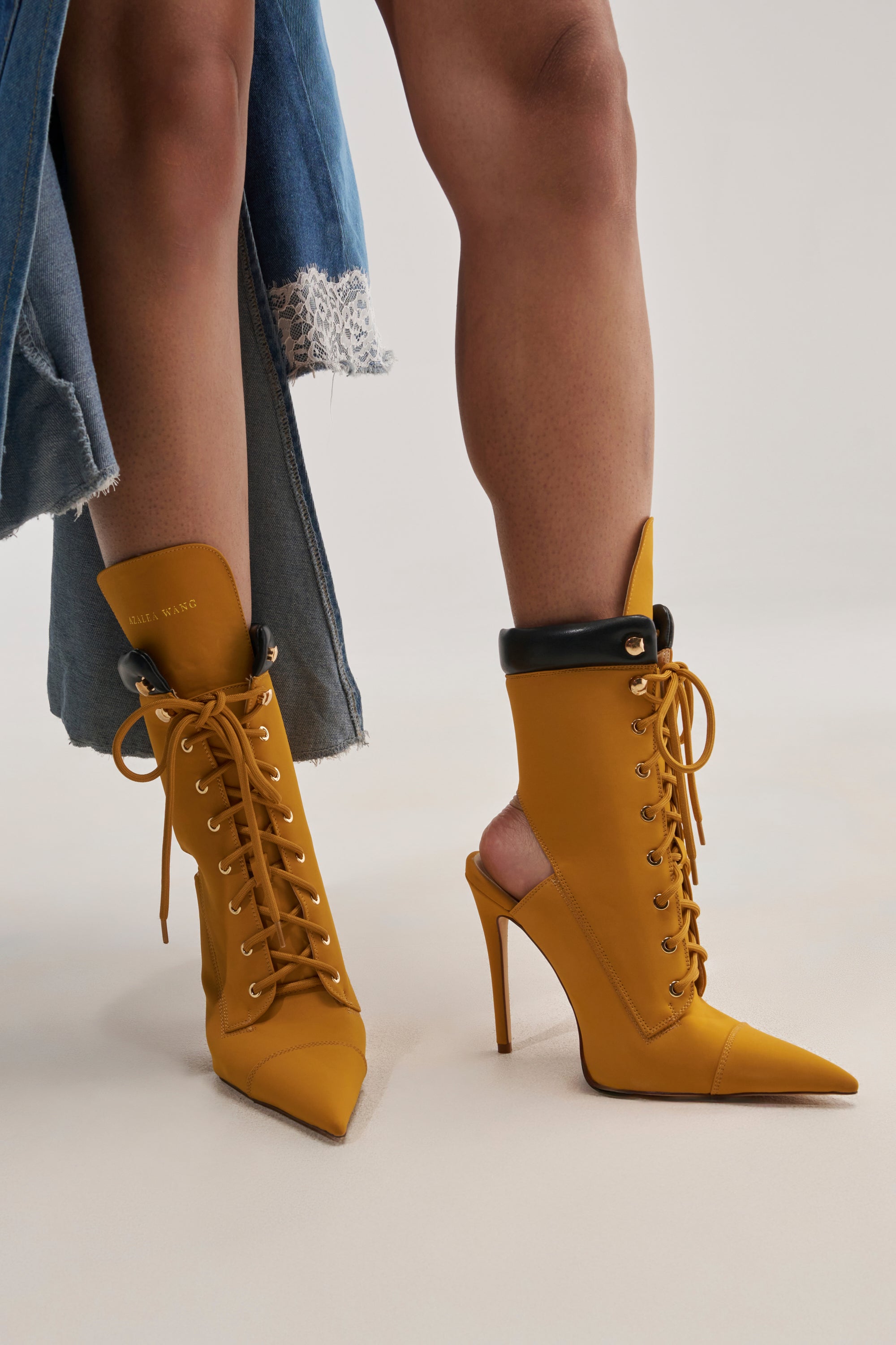 AZALEA WANG XIOMARA YELLOW LACE UP STILETTO BOOTIE
