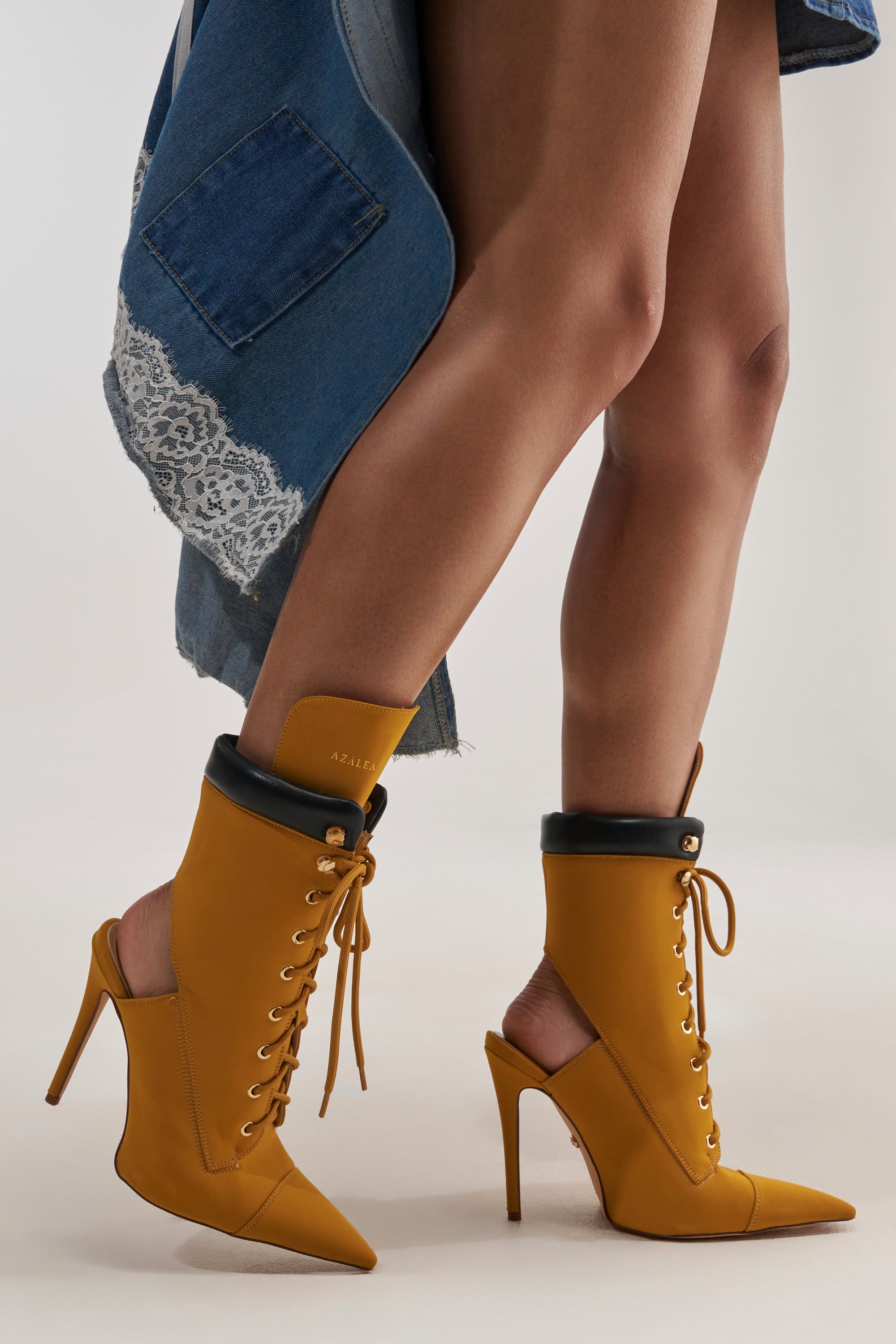 AZALEA WANG XIOMARA YELLOW LACE UP STILETTO BOOTIE