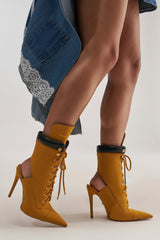 AZALEA WANG XIOMARA YELLOW LACE UP STILETTO BOOTIE