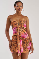 BADDIE CLUB PLUNGING MINI DRESS IN PURPLE MULTI