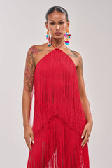 ON THE EDGE FRINGE HALTER TOP