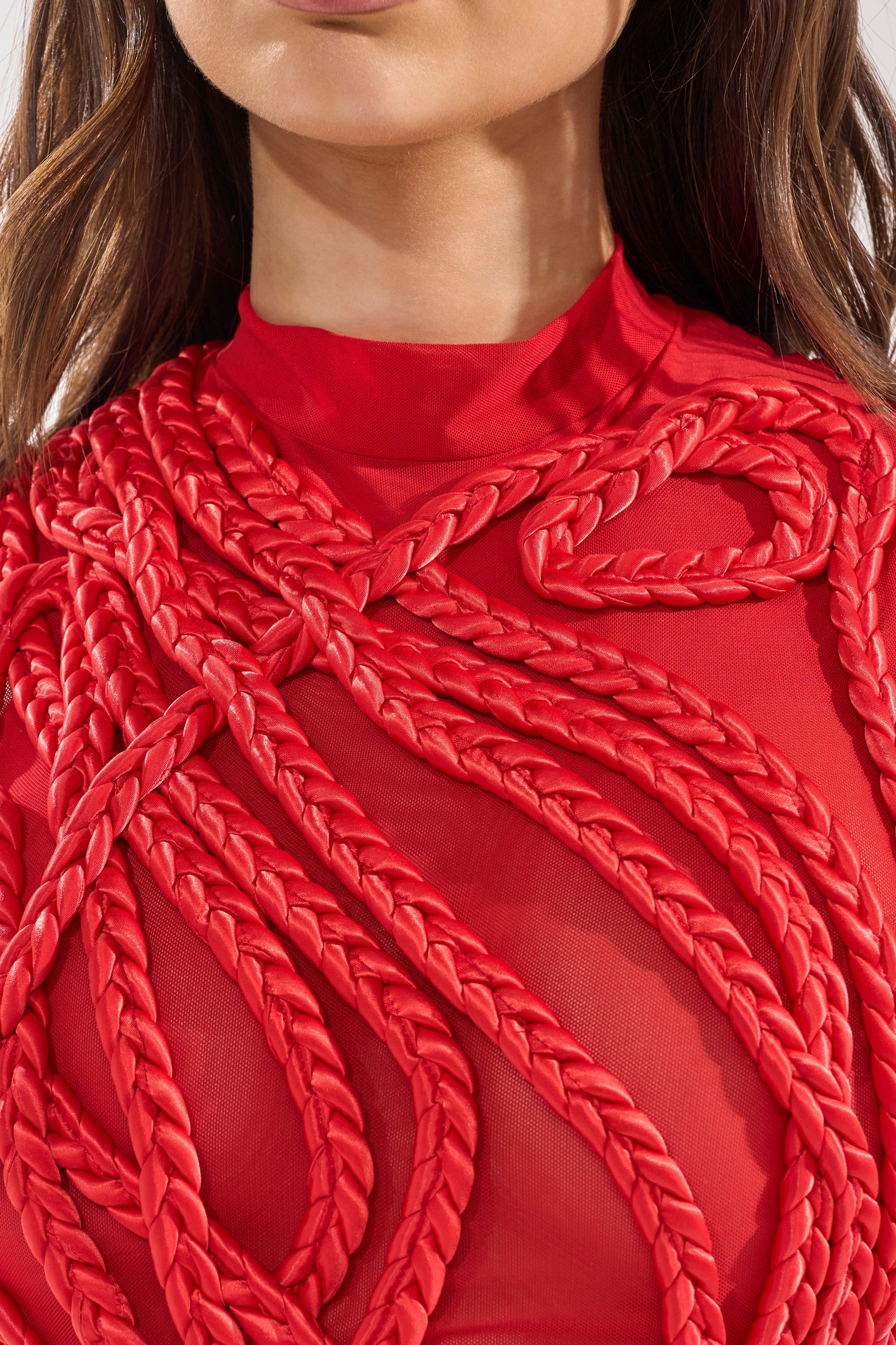STUCK ON YOU BRAIDED MINI DRESS IN RED