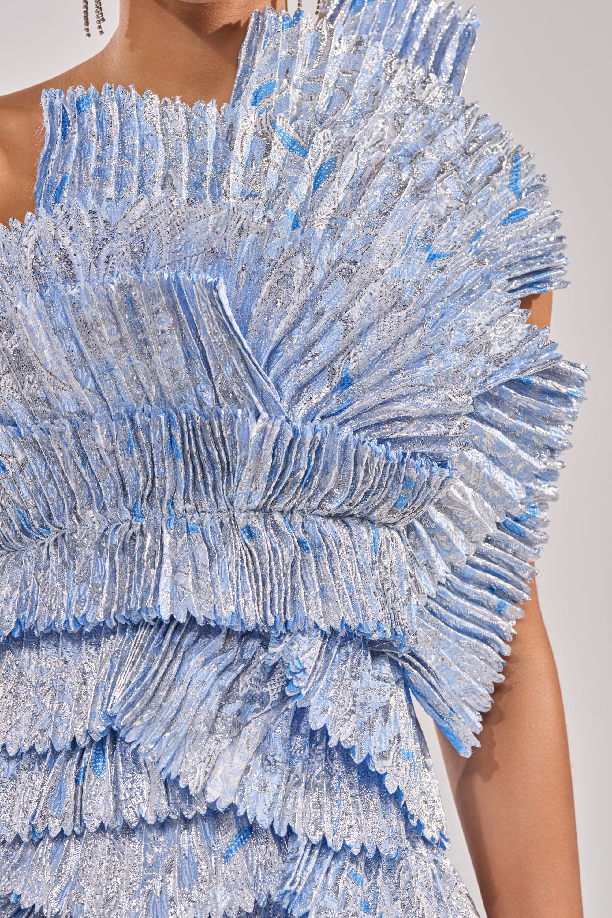 LUST FOR LIFE ASYMMETRICAL BROCADE MIDI DRESS IN BLUE