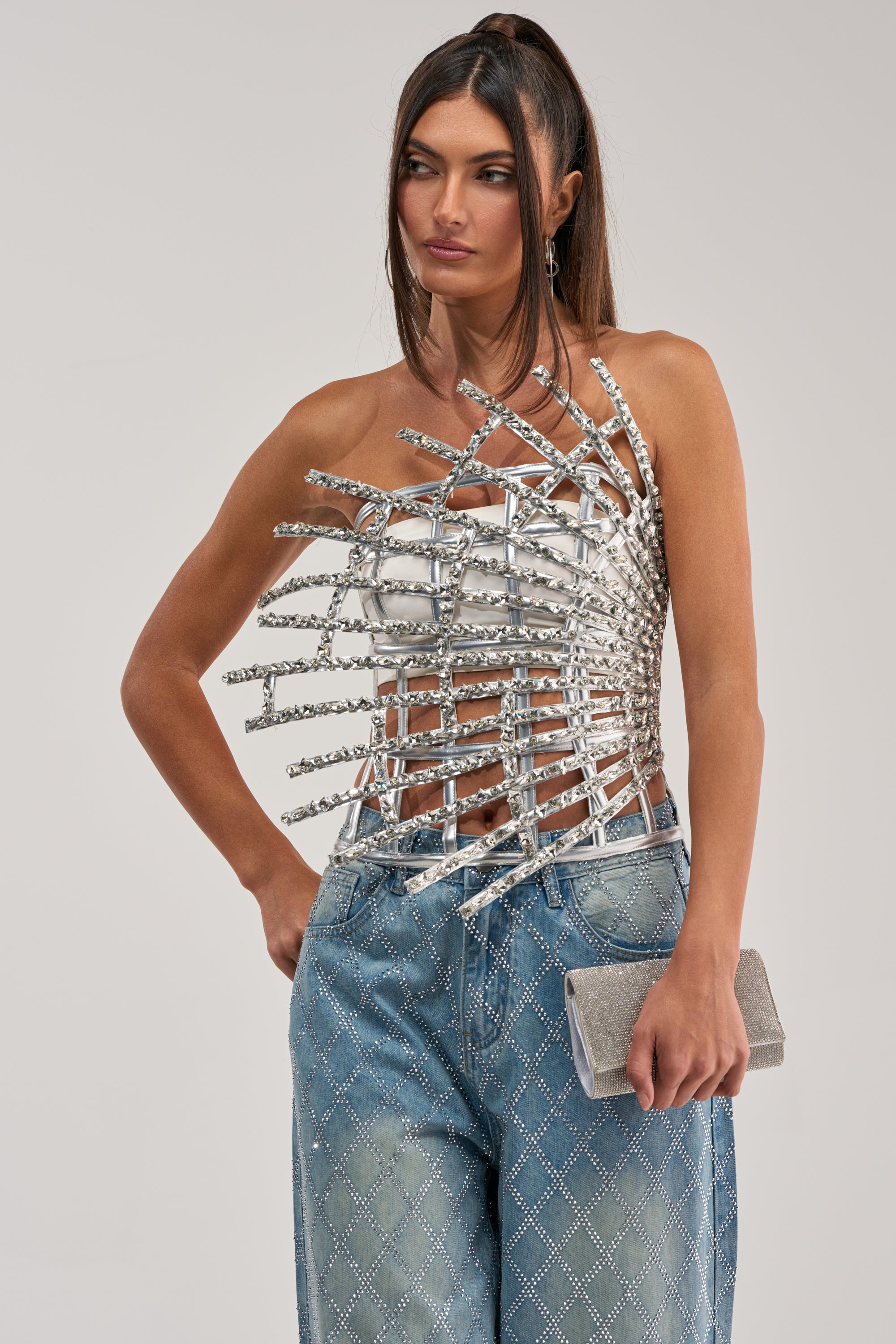 MADE YA LOOK RHINESTONE CAGE CORSET