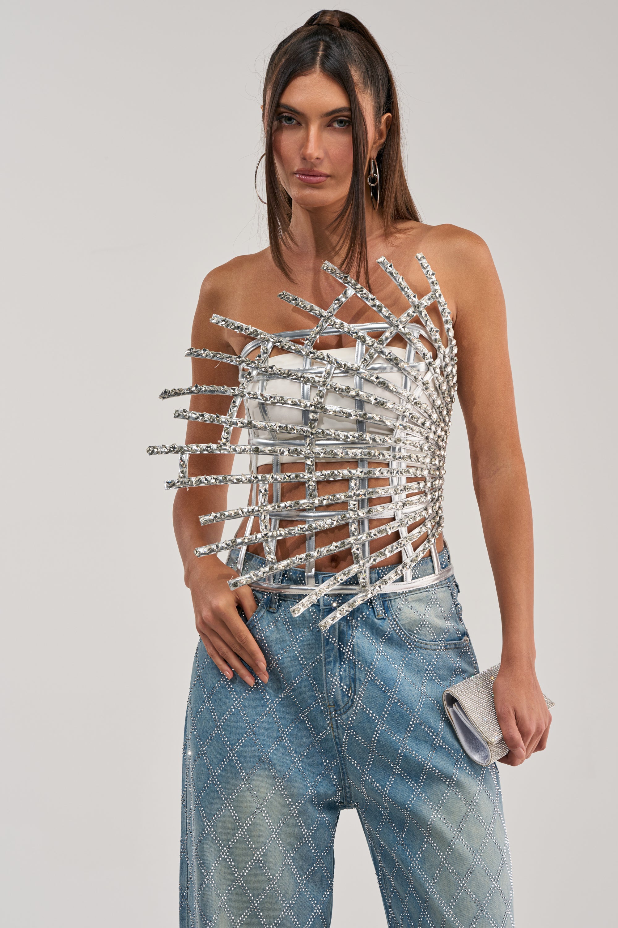 MADE YA LOOK RHINESTONE CAGE CORSET