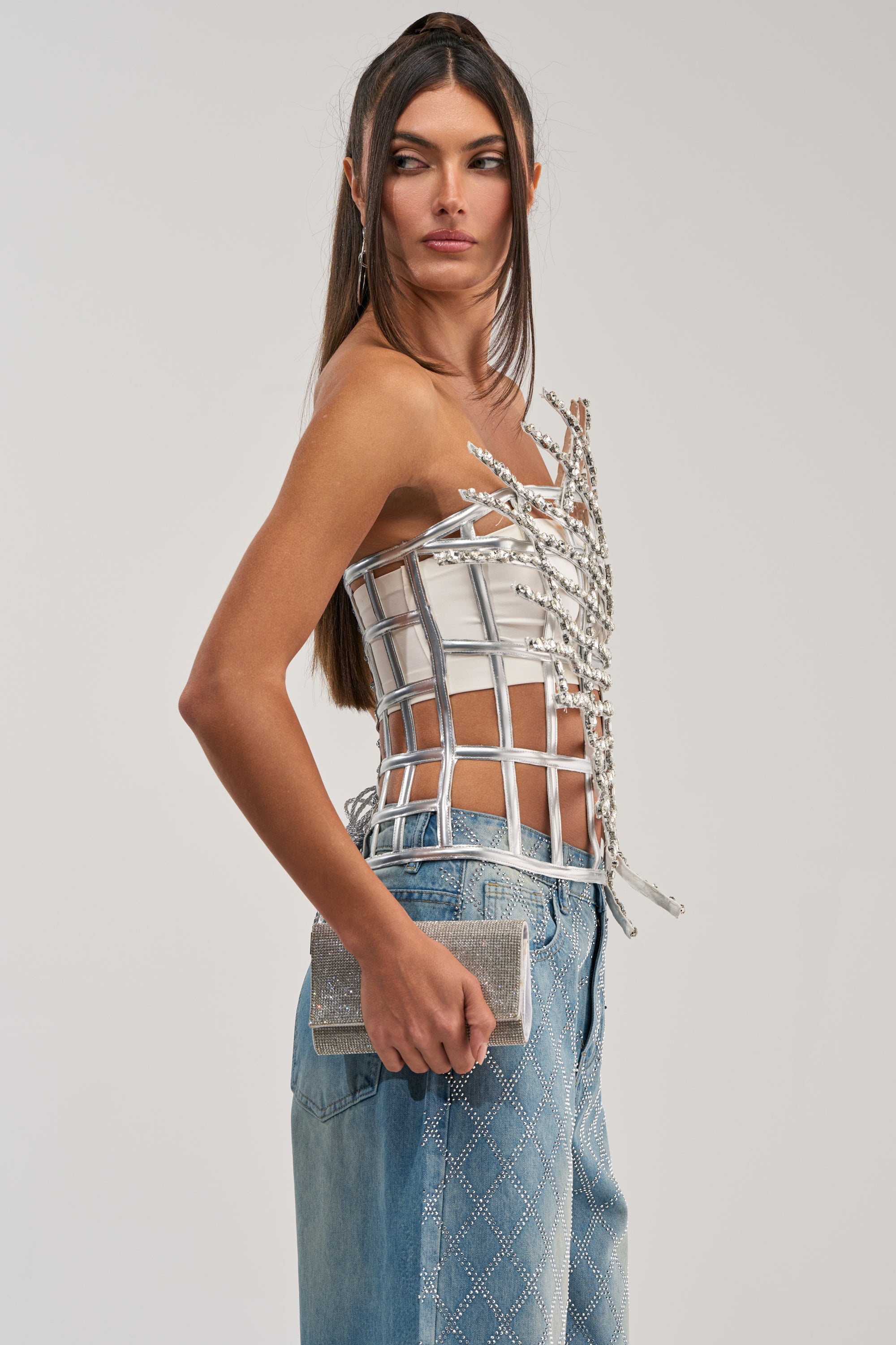 MADE YA LOOK RHINESTONE CAGE CORSET