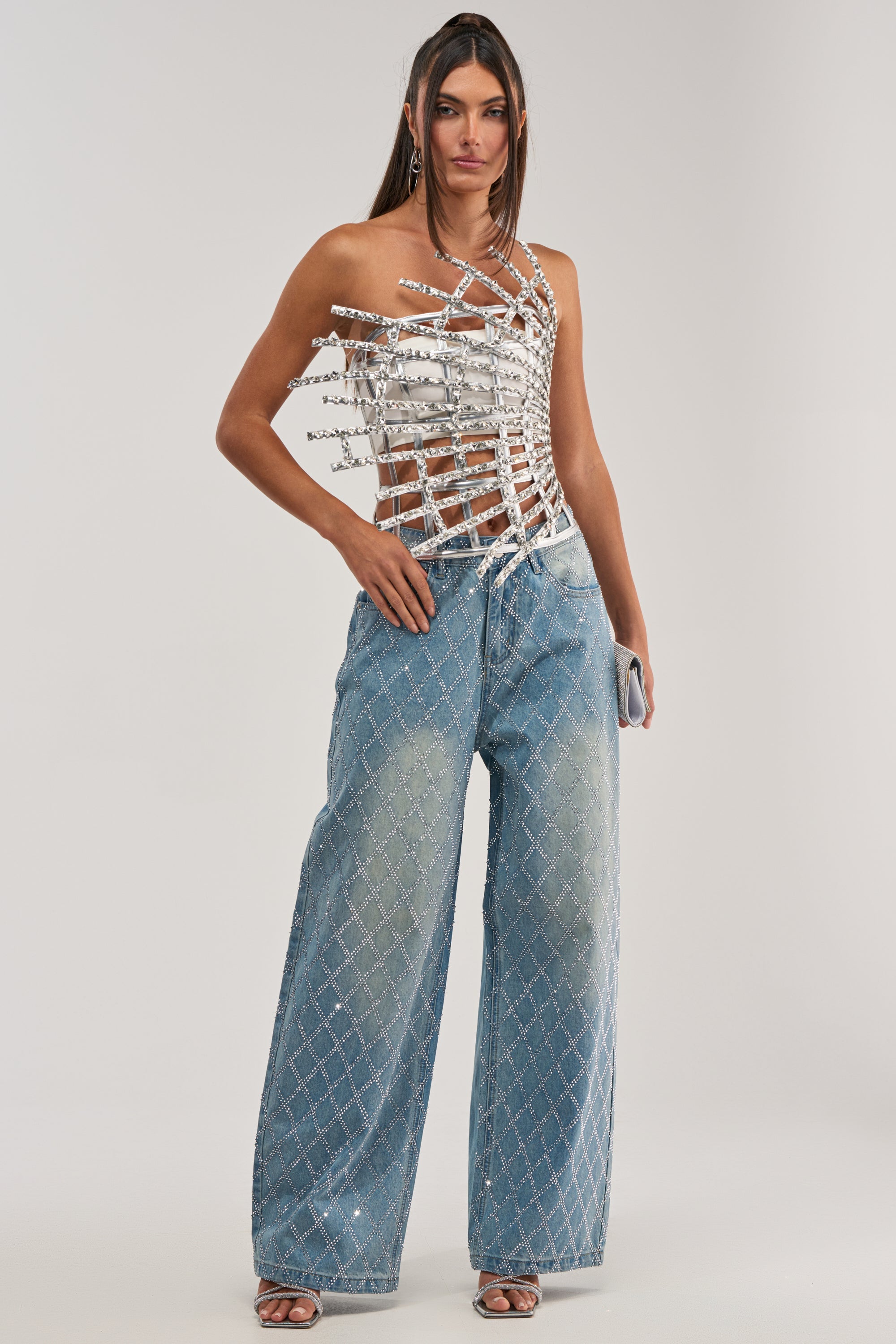 MADE YA LOOK RHINESTONE CAGE CORSET