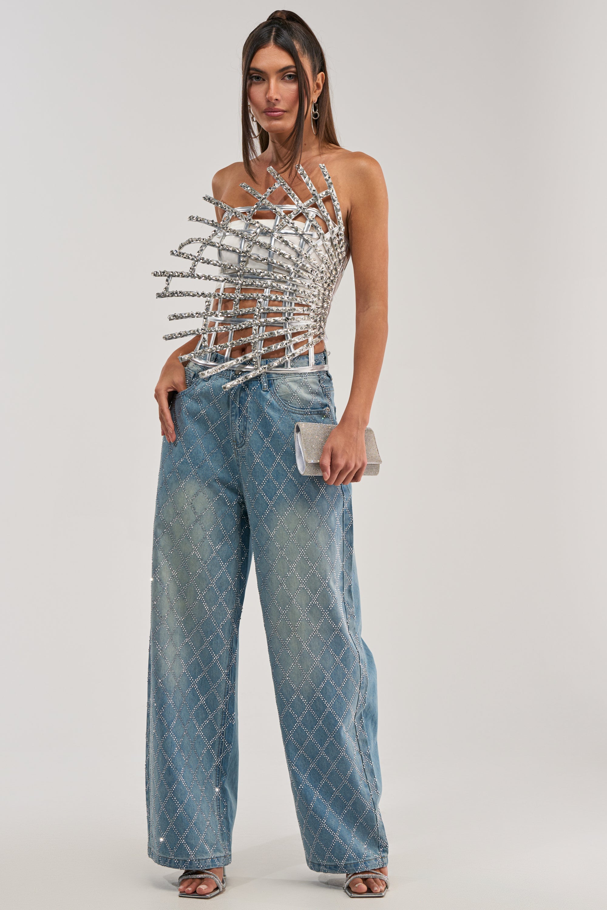 MADE YA LOOK RHINESTONE CAGE CORSET