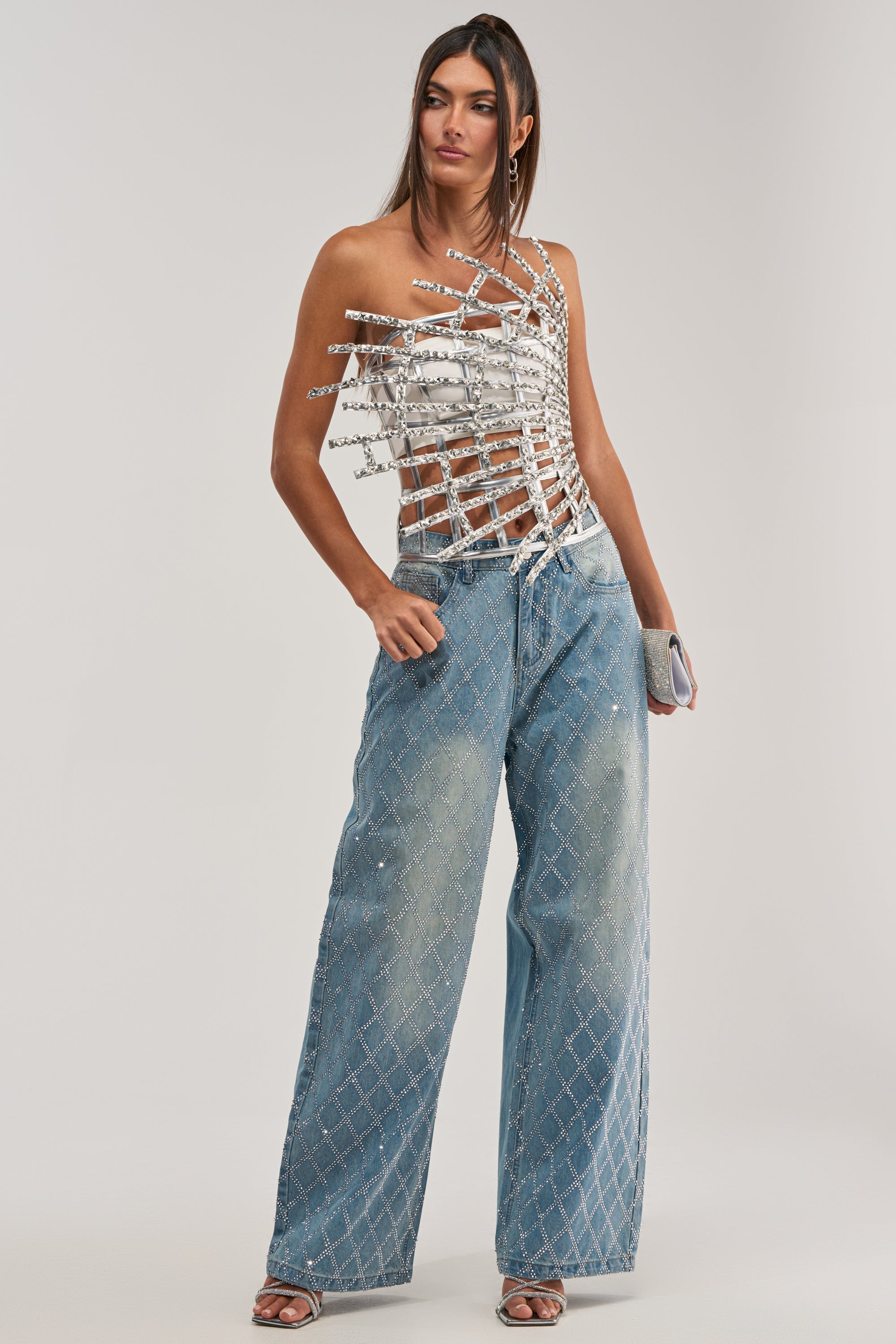 MADE YA LOOK RHINESTONE CAGE CORSET