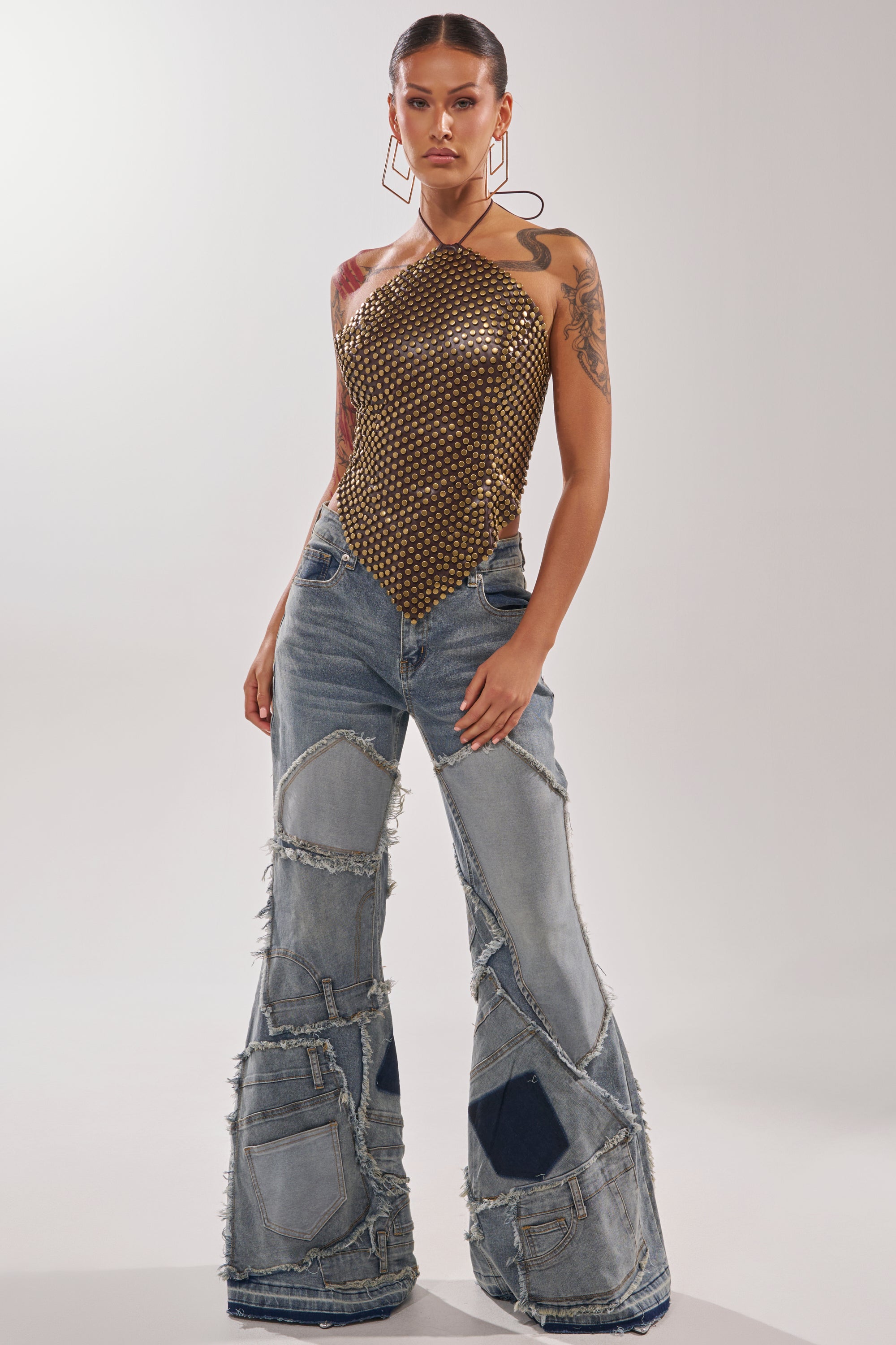 GET FUNKY BEADED TOP IN BROWN