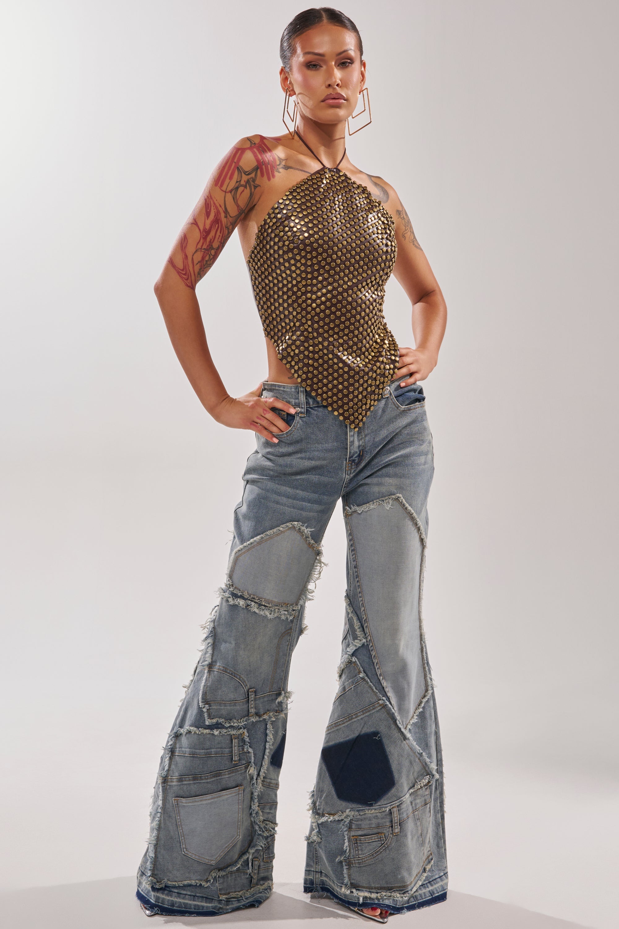 GET FUNKY BEADED TOP IN BROWN