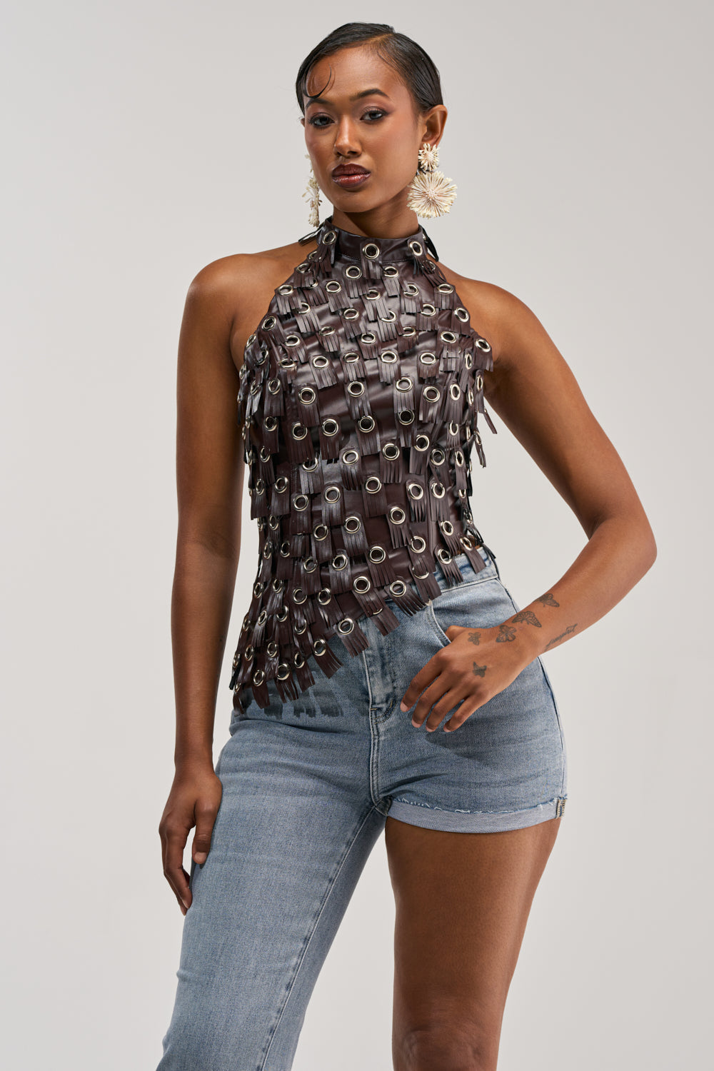 BRING ME LUCK FAUX LEATHER HALTER NECK