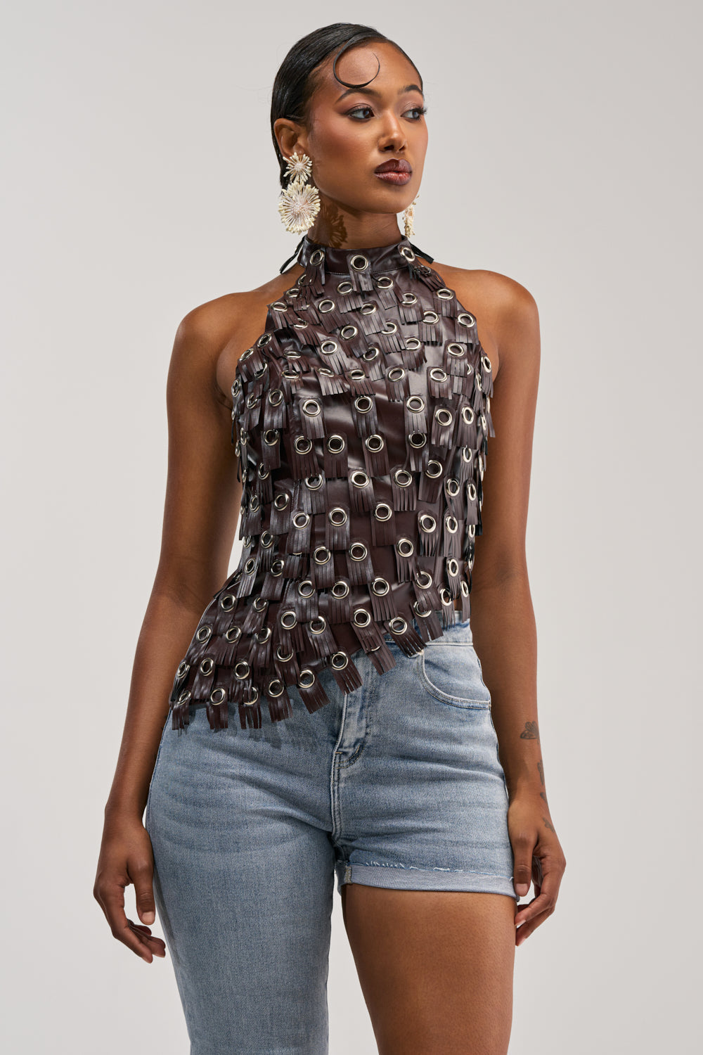 BRING ME LUCK FAUX LEATHER HALTER NECK