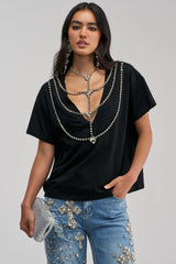DIAMONDS DANCING RHINESTONE DETAIL TEE IN BLACK
