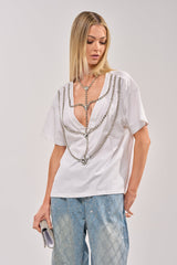 DIAMONDS DANCING RHINESTONE DETAIL TEE