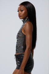BELIEVE ME RHINESTONE MESH TANK IN BLACK