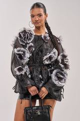 DARK BLOOM CHIFFON BLOUSE