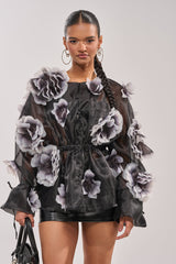 DARK BLOOM CHIFFON BLOUSE