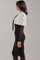 SHE MEANS BUSINESS TIE DETAIL MESH MIDI DRESS