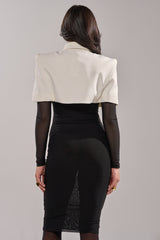 SHE MEANS BUSINESS TIE DETAIL MESH MIDI DRESS