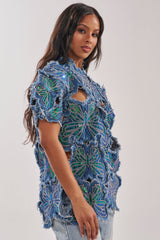 SPREAD YOUR WINGS DENIM TOP