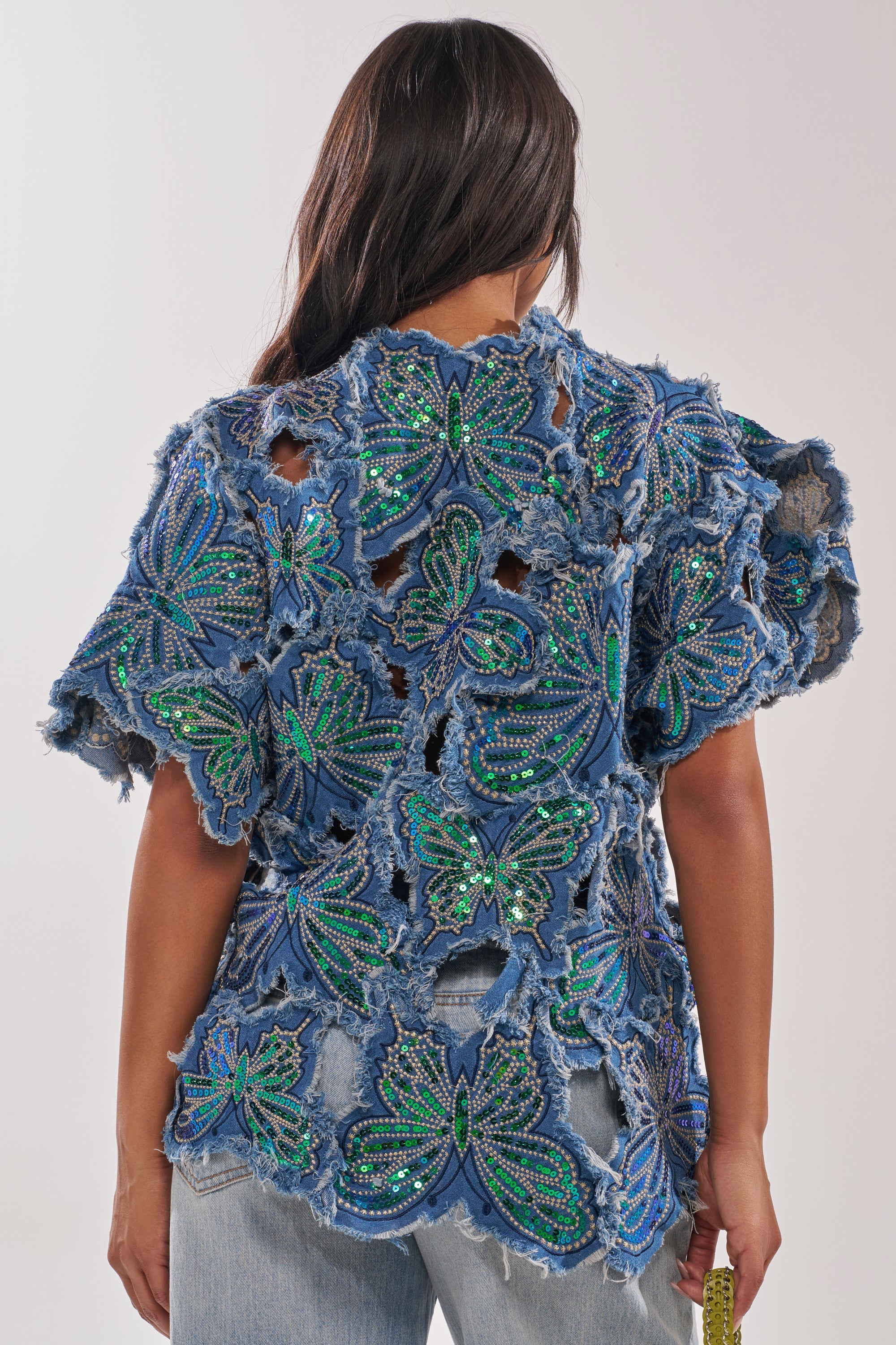 SPREAD YOUR WINGS DENIM TOP