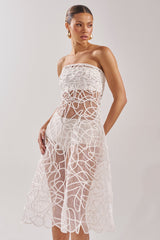 MAYA ABSTRACT MIDI DRESS IN WHITE